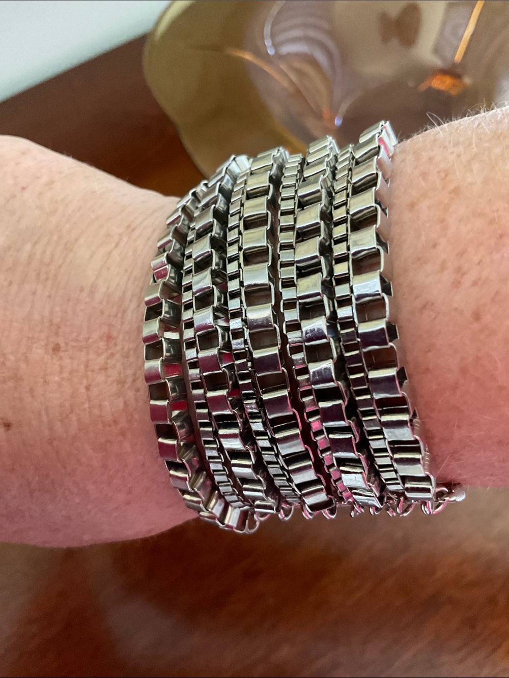 Chico’s Silver Toned Multi Strand Box Chains Bracelet Boho Chic Modern Classic